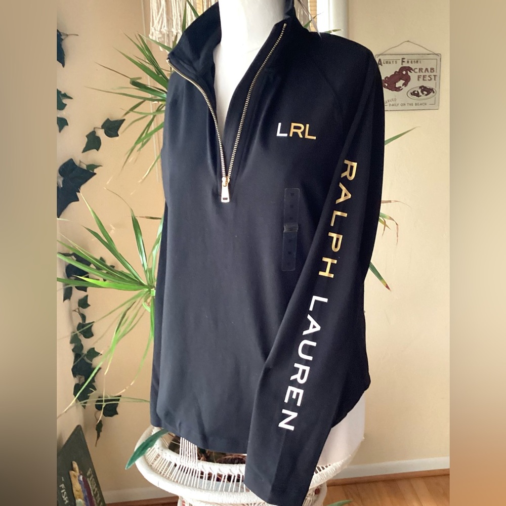 LRL by Ralph Lauren women pullover size Medium gold/white printed